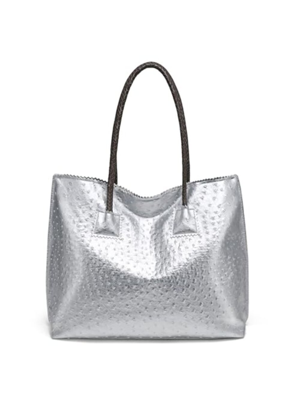 Ostrich Vegan Leather Tote Bag with Clutch Anti-Theft Zipper Large Shoulder